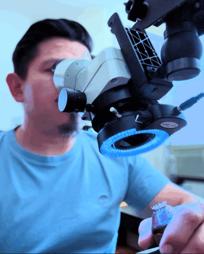 diamond setting under microscope precision at Apex Jewelry Design Los Angeles